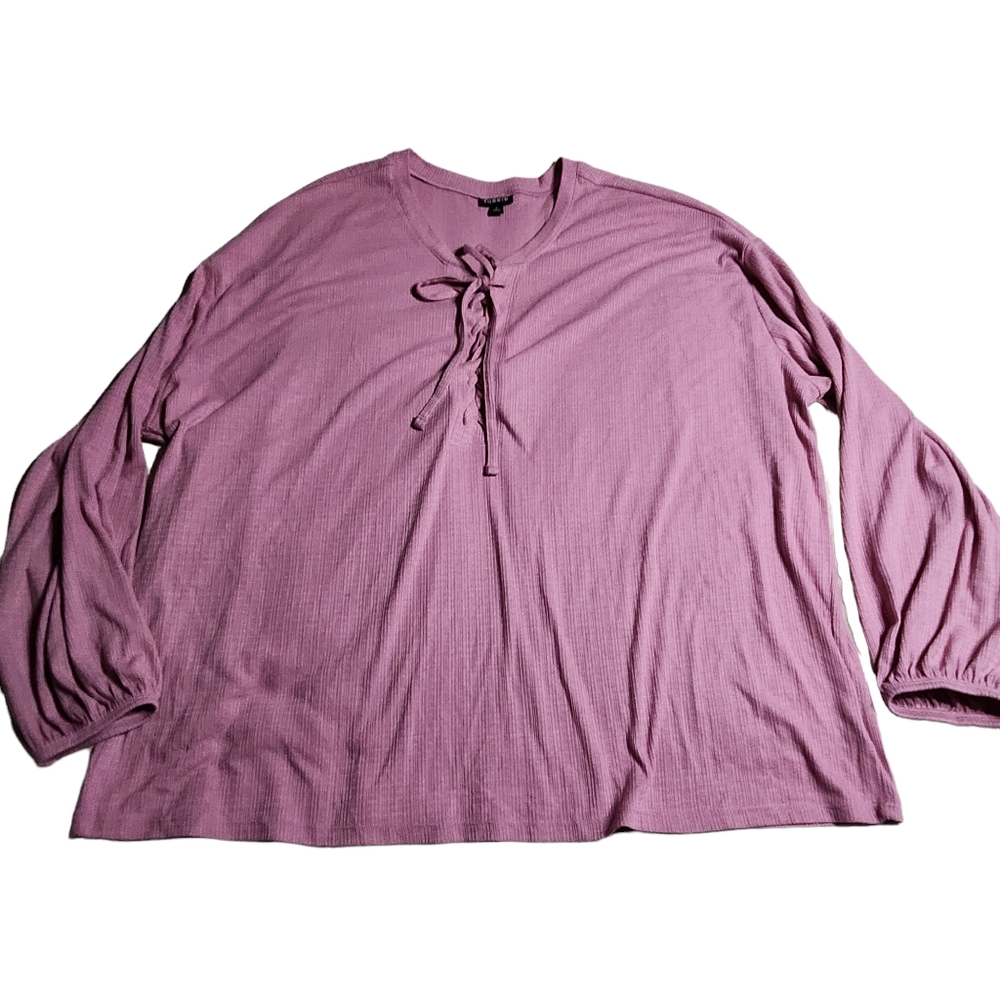 Torrid Women's Pink Long Sleeve Tie Up Front Blouse Size 3X A46